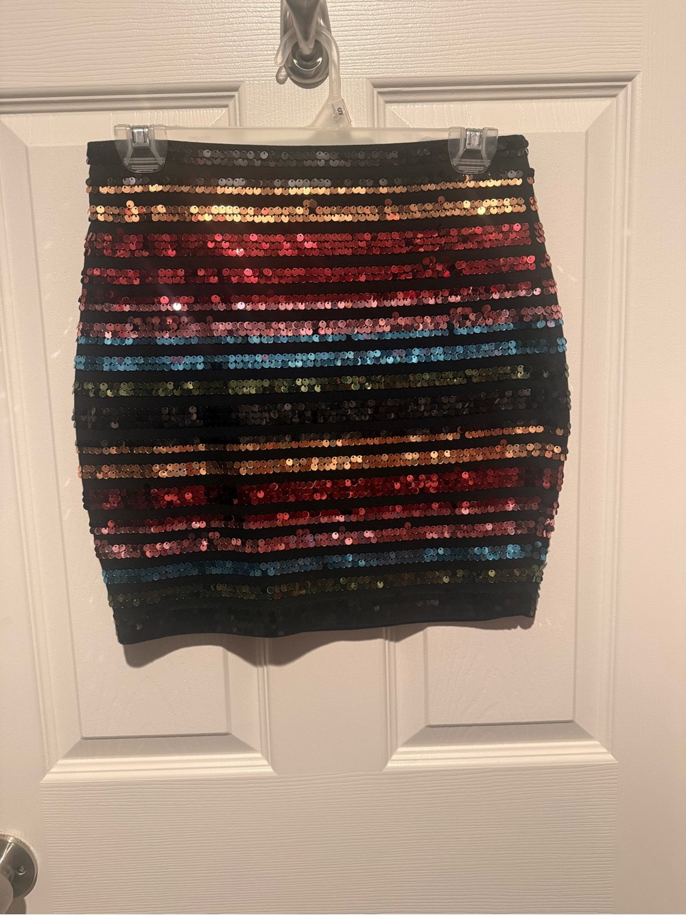 Express Black Mini Skirt with Multicolor Sequin Stripes